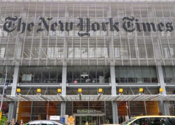 A front view of the New York Times Building on the west side of Midtown Manhattan in New York City on July 5, 2022.