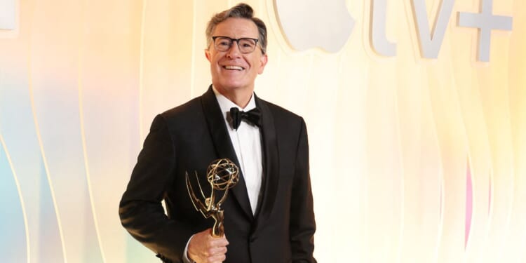 Late night host Stephen Colbert arrives at the Apple TV+ Primetime Emmy Party in West Hollywood, California, on Sept. 14, 2025.