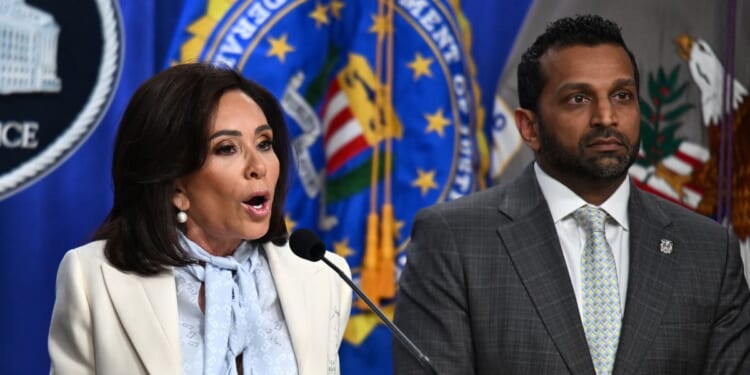 U.S. Attorney Jeanine Pirro holds a news conference at Department of Justice headquarters in Washington, D.C., on April 27, 2026.