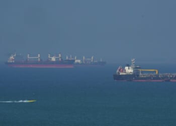 The Ateela 2 Oil Tanker boat navigates the sea on April 28, 2026, on Qeshm Island, Iran, in the Strait of Hormuz.