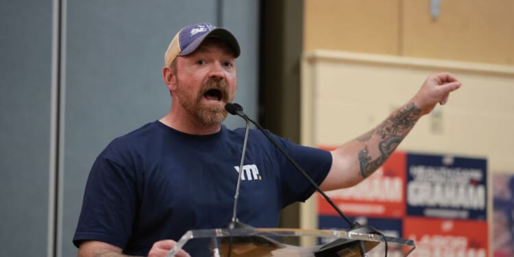 U.S. Senate candidate Graham Platner speaks during a town hall about a Vision for a Healthy Society on May 20, 2026, in Portland, Maine.