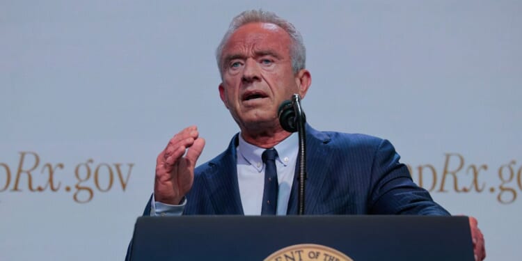 Health and Human Services Secretary Robert F. Kennedy Jr. speaks during a news conference about the government prescription drug program TrumpRx.gov in the Eisenhower Executive Office Building on May 18, 2026, in Washington, D.C.