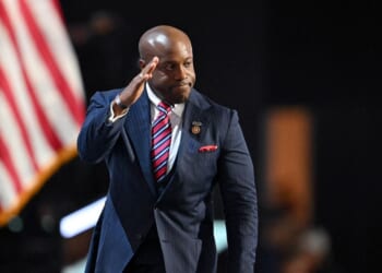 Rep. Wesley Hunt gestures after speaking during the first day of the 2024 Republican National Convention at the Fiserv Forum in Milwaukee, Wisconsin, on July 15, 2024.