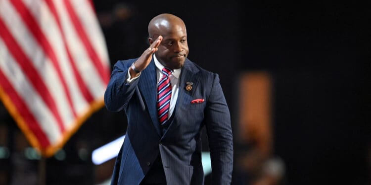 Rep. Wesley Hunt gestures after speaking during the first day of the 2024 Republican National Convention at the Fiserv Forum in Milwaukee, Wisconsin, on July 15, 2024.