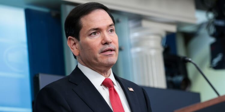 Secretary of State Marco Rubio speaks during a press conference in the Brady Press Briefing Room at the White House on May 5, 2026, in Washington, D.C.