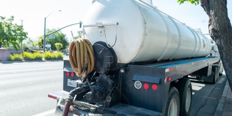 A septic truck sits on the road in Pleasant Hill, California on April 16, 2026.
