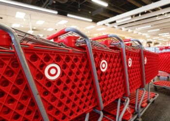 Empty shopping carts sit at a Target store in Chicago on Nov. 26, 2024, ahead of the Black Friday shopping day.