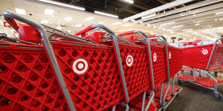 Empty shopping carts sit at a Target store in Chicago on Nov. 26, 2024, ahead of the Black Friday shopping day.