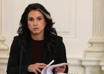 Director of National Intelligence Tulsi Gabbard attends an event where President Donald Trump delivered an announcement on his Homeland Security Task Force in the State Dinning Room of the White House on Oct. 23, 2025, in Washington, D.C.