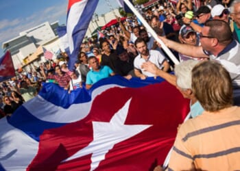 A protest in support of the Cuban people in Little Havana, Miami takes place on November 16, 2016.
