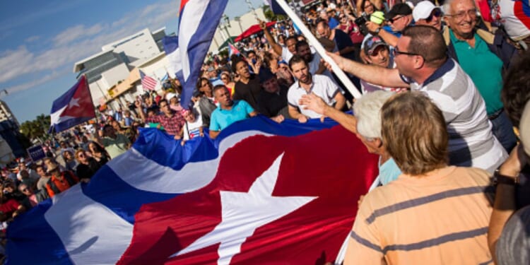 A protest in support of the Cuban people in Little Havana, Miami takes place on November 16, 2016.