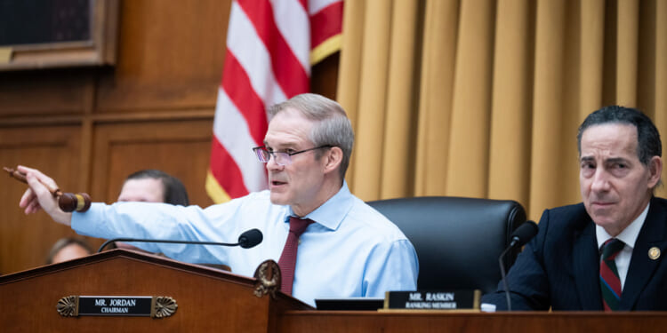 Chairman Rep. Jim Jordan, R-Ohio, and ranking member Rep. Jamie Raskin, D-Md., during the House Judiciary Committee hearing February 11, 2026.