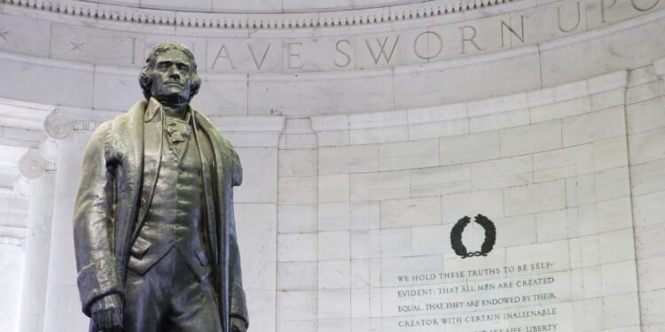 A statue of Thomas Jefferson in the Jefferson Memorial.