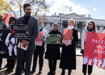 Zohran Mamdani leading a protest in front of the White House over Israel's response to the Oct. 7 attack.