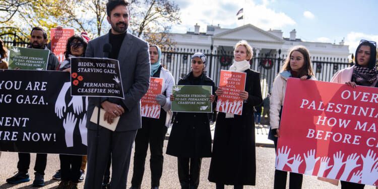Zohran Mamdani leading a protest in front of the White House over Israel's response to the Oct. 7 attack.