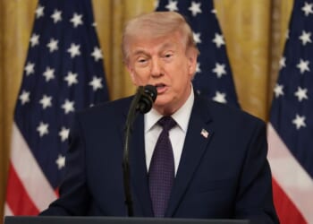 President Donald Trump speaks during the swearing-in ceremony for the new Chairman of the Federal Reserve, Kevin Warsh, in the East Room of the White House on May 22, 2026, in Washington, D.C.