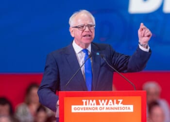 Governor Tim Walz of Minnesota speaks at the Global Progressive Movement summit on April 18, 2026.