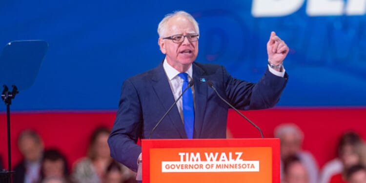 Governor Tim Walz of Minnesota speaks at the Global Progressive Movement summit on April 18, 2026.