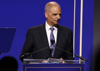 Eric Holder speaks onstage during the Legal Defense Fund 36th National Equal Justice Awards Dinner at The Glasshouse on May 16, 2024 in New York City. (Photo by Jemal Countess/Getty Images for Legal Defense Fund)
