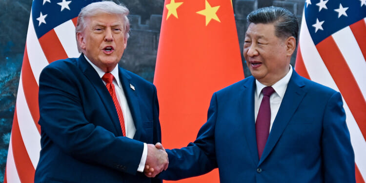 President Donald Trump (R) shakes hands with China's President Xi Jinping. (Kenny Holston/ AFP/Getty Images)