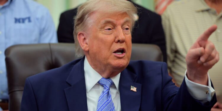 President Donald Trump speaks during an event in the Oval Office of the White House on May 21, 2026, in Washington, D.C.
