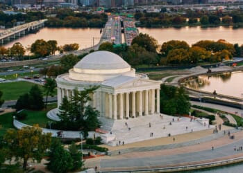 President Donald Trump announced the National Garden of American Heroes will be located in the West Potomac Park between the Jefferson memorial, pictured, and the Lincoln memorial.