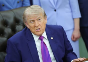 President Donald Trump answers a question from a reporter during an event on maternal healthcare in the Oval Office of the White House on May 11, 2026, in Washington, D.C.