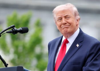 President Donald Trump gives a speech during the State Arrival Ceremony on the South Lawn on day two of the State Visit of King Charles III and Queen Camilla to the United States of America, on April 28, 2026, in Washington, D.C.