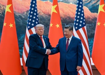 President Donald Trump and Chinese President Xi Jinping participate in a welcoming ceremony at the Great Hall of the People on May 14, 2026, in Beijing, China.
