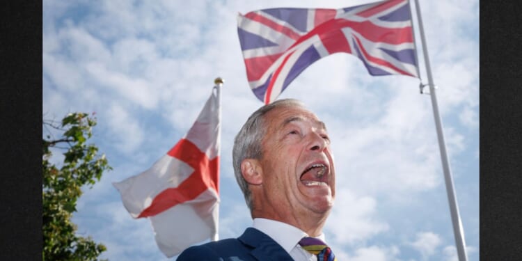 Reform U.K. leader Nigel Farage speaks with media Friday following the 2026 local election results in Romford, England. Voters went to the polls yesterday in the local elections across England. Results counted overnight show widespread losses for the Labour Party.