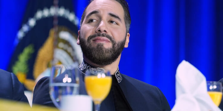 President of El Salvador, Nayib Armando Bukele Ortez, listens as President Donald Trump speaks during the National Prayer Breakfast on Feb. 5, 2026, in Washington, D.C.