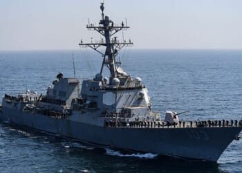 The USS Truxtun, seen in a file photo dated Feb. 13, 2023, was one of three vessels fired upon, reportedly responding with "self-defense strikes against multiple Iranian missiles, drones, and small craft."