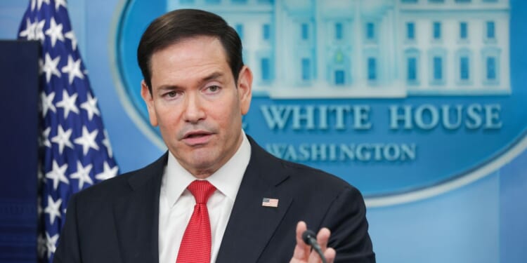 Secretary of State Marco Rubio speaks during a news conference in the Brady Press Briefing Room at the White House on May 5, 2026, in Washington, D.C.