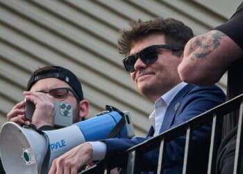 Social media influencer Nick Fuentes, pictured in a 2024 file photo after being ejected from a Turning Point USA event in Detroit.
