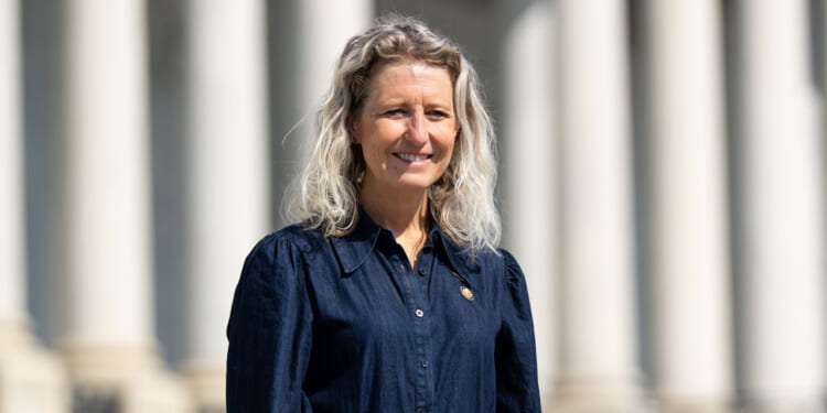 Rep. Jen Kiggans walks down the House steps after a vote in the U.S. Capitol.