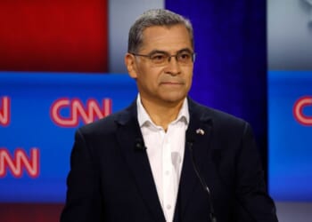 Californian Gubernatorial candidate Xavier Becerra stands in the CNN Governor Primary Debate studio.