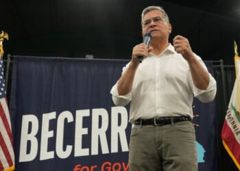 California gubernatorial candidate Xavier Becerra appears at a town hall meeting Monday in Sacramento, California.