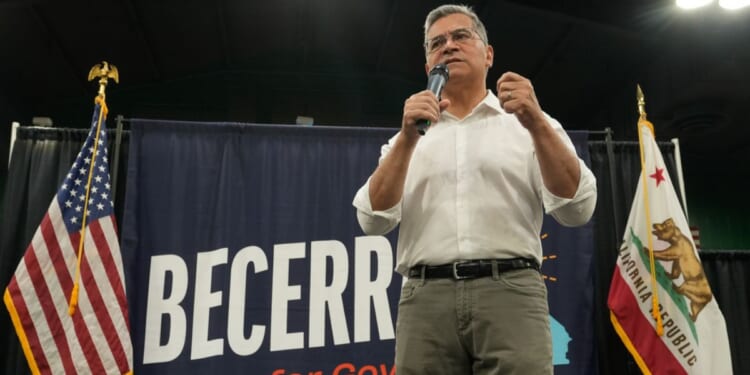 California gubernatorial candidate Xavier Becerra appears at a town hall meeting Monday in Sacramento, California.
