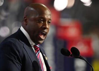 GOP Rep. Wesley Hunt of Texas speaks on stage at the Republican National Convention July 15, 2024, in Milwaukee, Wisconsin.