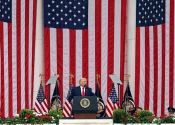 President Donald Trump delivers remarks during a Memorial Day ceremony at Arlington National Cemetery on May 25, 2026, in Arlington, Virginia.