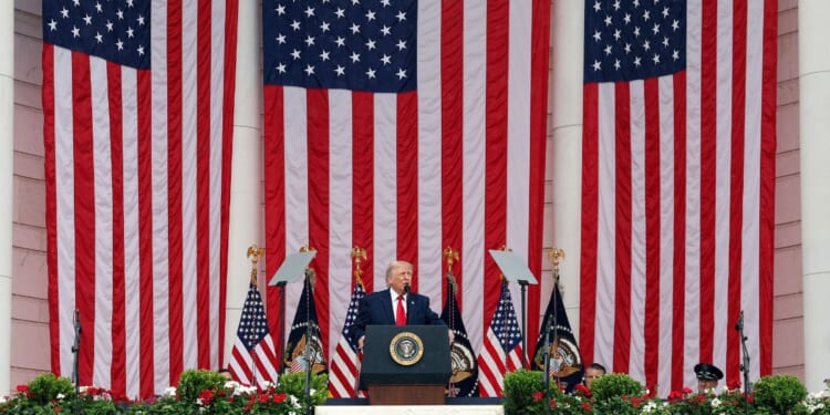 President Donald Trump delivers remarks during a Memorial Day ceremony at Arlington National Cemetery on May 25, 2026, in Arlington, Virginia.