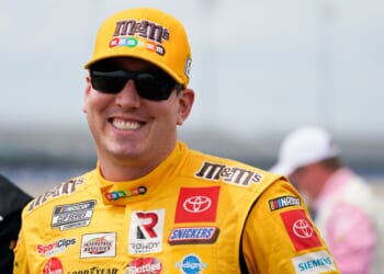 Kyle Busch waits at the start of the NASCAR Xfinity Series race in Lebanon, Tennessee, on June 19, 2021.