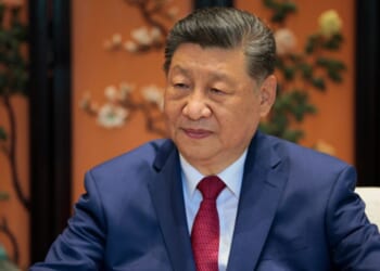 President Xi Jinping of China sits in a meeting room as he looks to the press during President Trump’s state visit to China on May 15, 2026.