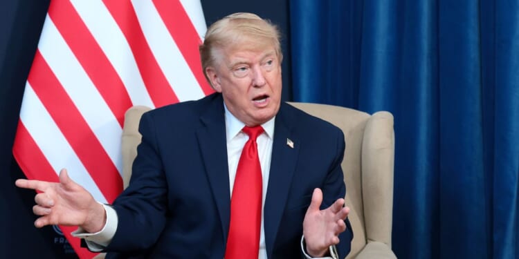 President Donald Trump speaks during a bilateral meeting with the Emir of Qatar, Sheikh Tamim bin Hamad Al Thani, on the sidelines of the G7 summit, on June 16, 2026, in Evian-les-Bains, France.