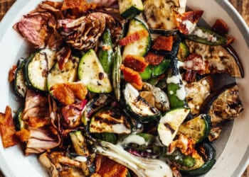 How to grill vegetables and toss them in Isaac Toups’ bacon vinaigrette