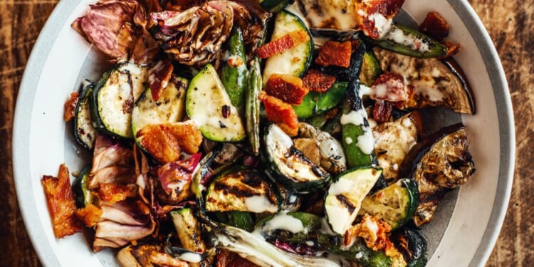 How to grill vegetables and toss them in Isaac Toups’ bacon vinaigrette