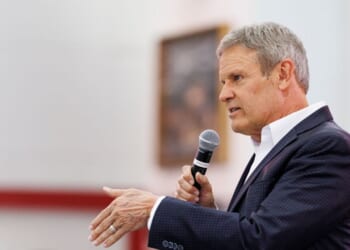 Tennessee Gov. Bill Lee speaks during a get out the vote event held in support of Republican congressional candidate Matt Van Epps on Dec. 1, 2025, in Franklin, Tennessee.