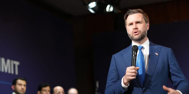 Vice President J.D. Vance speaks during a quadrilateral meeting between the U.S., Iran, Pakistan, and Qatar at the Lake Lucerne Summit, aimed at advancing a deal to end the Middle East conflict at the Buergenstock Resort, Lake Lucerne, on June 21, 2026, near Stansstad, Switzerland.