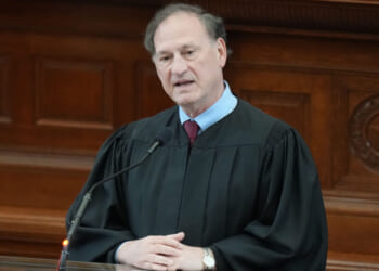 Supreme Court Justice Samuel Alito speaks during the investiture ceremony for Texas Supreme Court justices Kyle Hawkins and James Sullivan at the Capitol in Austin on Thursday, May 7, 2026. (Jay Janner/The Austin American-Statesman via Getty Images)