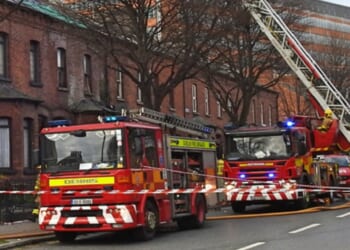 Firefighting vehicles in Dublin, Ireland, are pictured in a 2019 file photo.